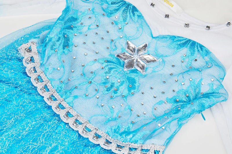 Funna Elsa Costume for Girls Princess Dress Up Halloween Cosplay Party with Accessories Blue, 6 Years - Image 2